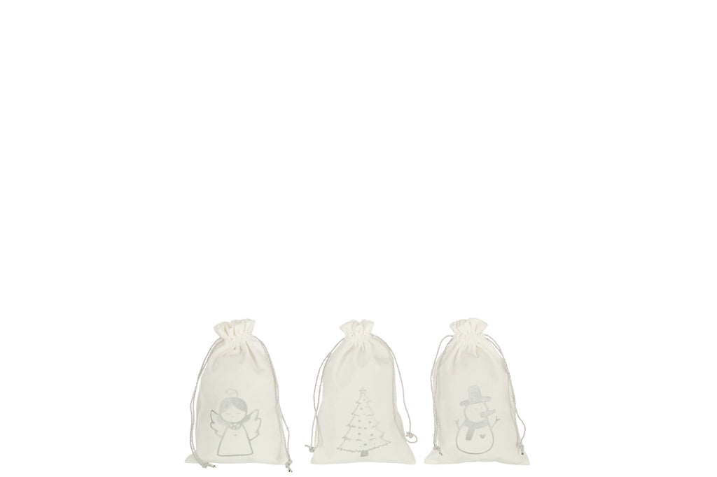 Tas Kerstmix Fluweel Wit/Zilver Klein Assortiment Van 3