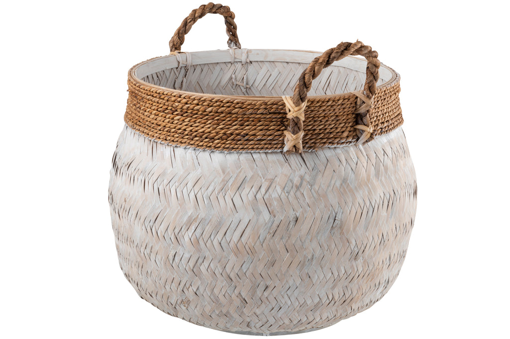 Mand+Handvat Bal Bamboe+Touw Wit Groot