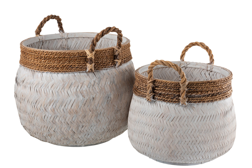 Mand+Handvat Bal Bamboe+Touw Wit Groot