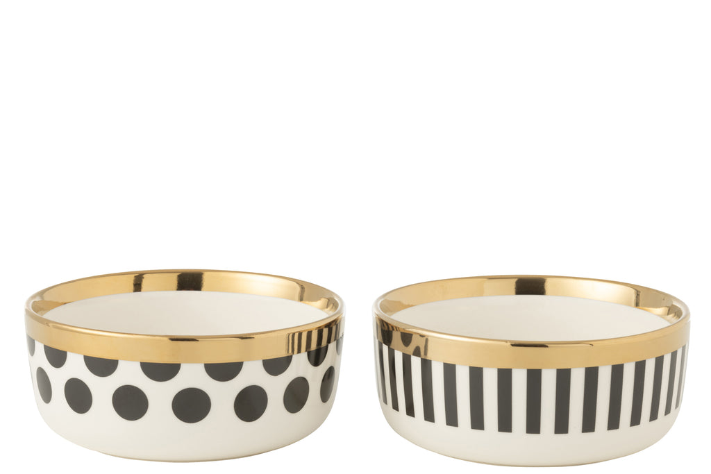 Kom met een mix van keramische kommen met stippen en strepen assortiment 2.