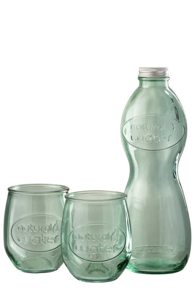 J-Line Doos Fles + 2 Glazen Natuurlijk Waterglas Lichtgroen