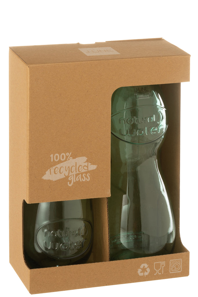 J-Line Doos Fles + 2 Glazen Natuurlijk Waterglas Lichtgroen