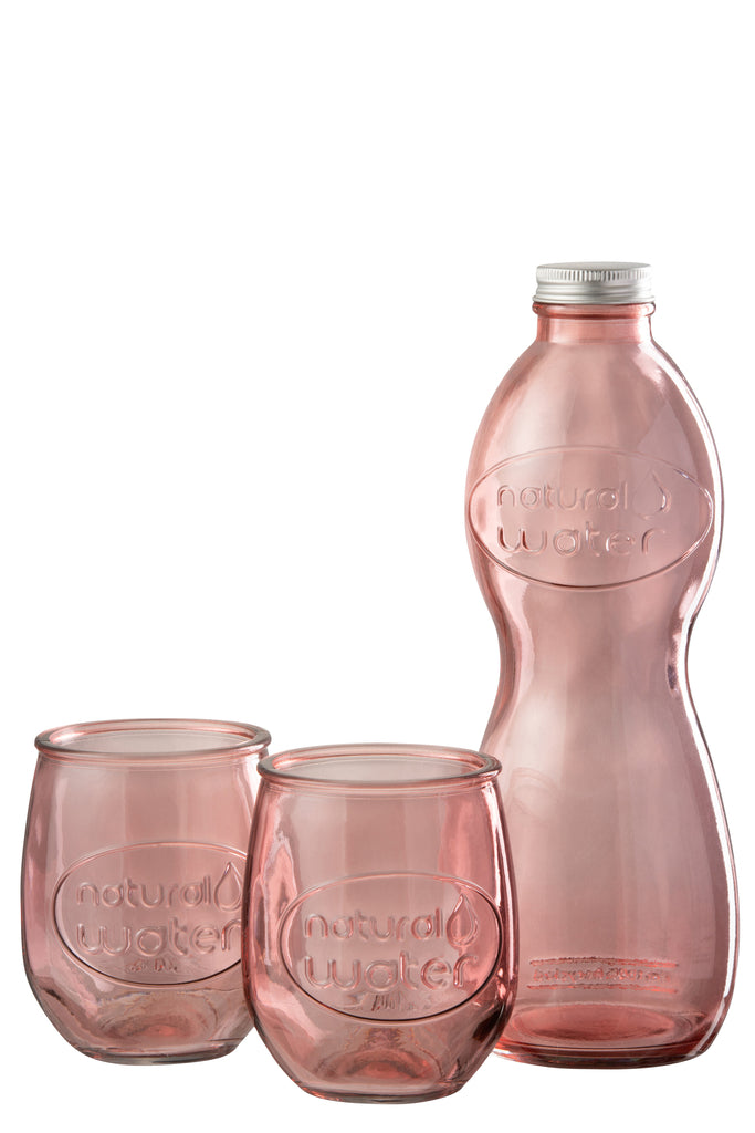 J-Line Doos Fles + 2 Glazen Natuurlijk Waterglas Zalmroze