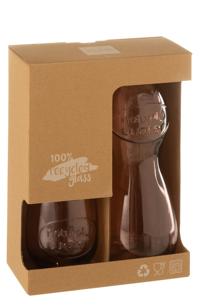 J-Line Doos Fles + 2 Glazen Natuurlijk Waterglas Zalmroze