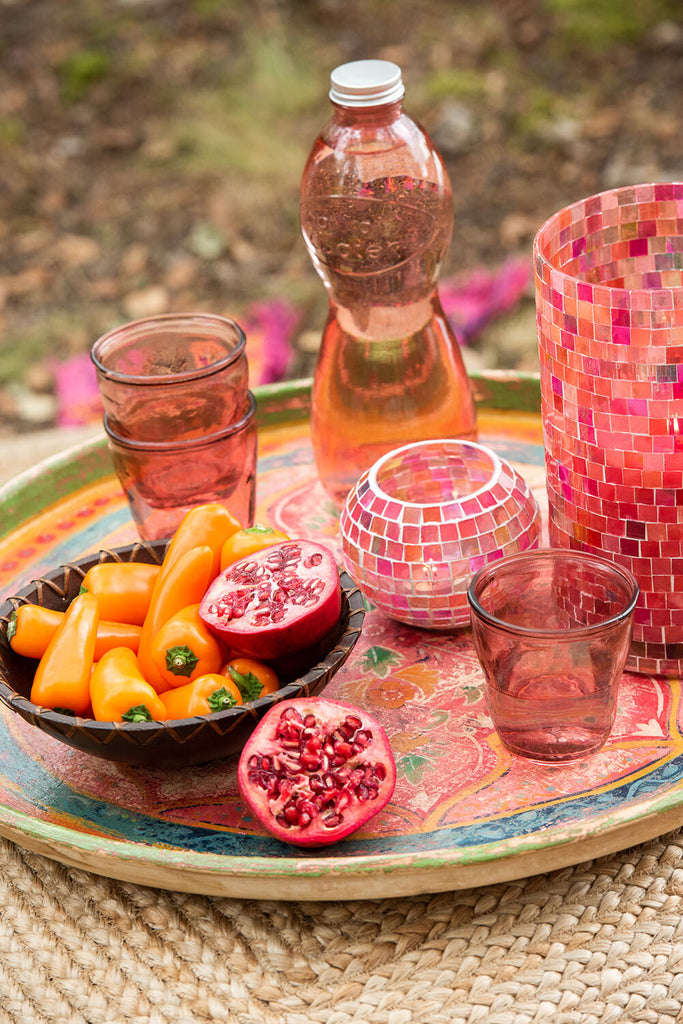 J-Line Doos Fles + 2 Glazen Natuurlijk Waterglas Zalmroze