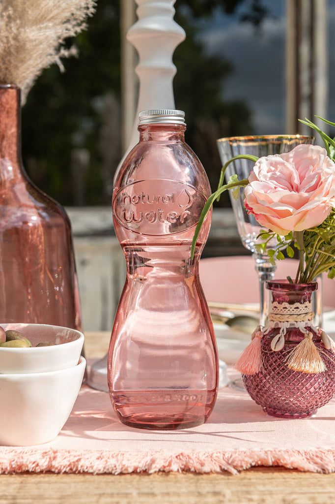 J-Line Doos Fles + 2 Glazen Natuurlijk Waterglas Zalmroze