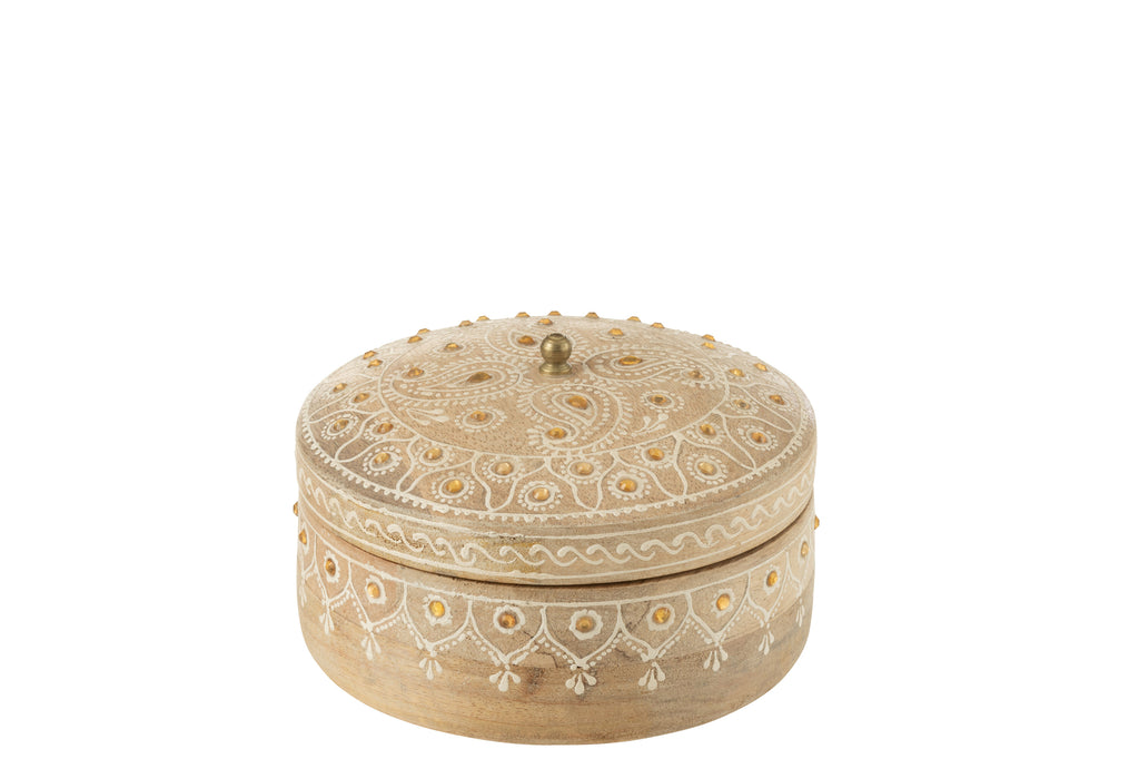 Box + Lid Beads Round Mango Wood Natural/White Small