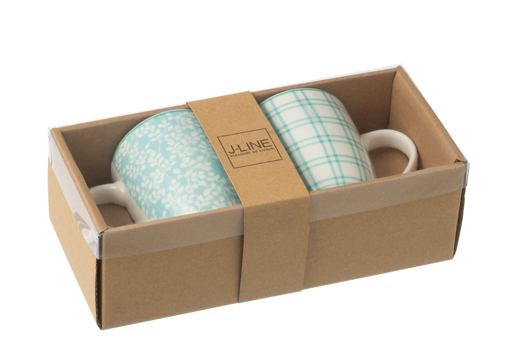 J-Line Doos met 2 mokken van keramiek blauw