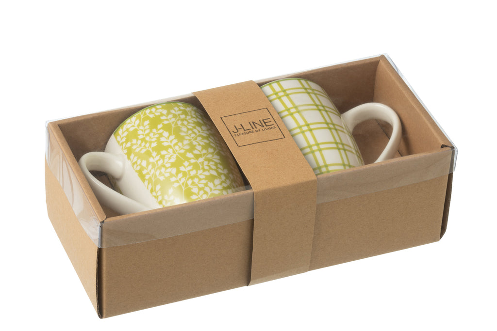 J-Line Doos met 2 mokken van keramiek groen