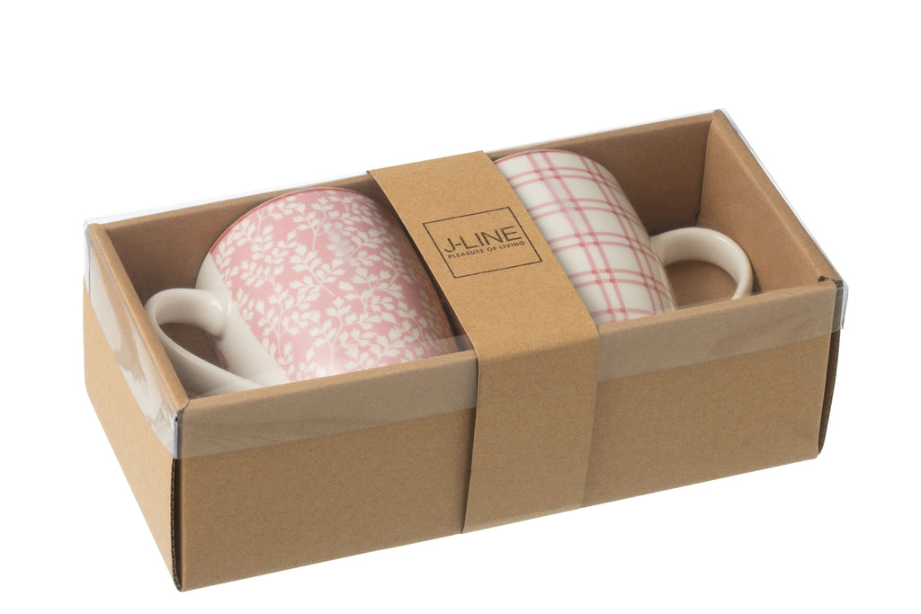 J-Line Doos met 2 mokken van keramiek in het roze.