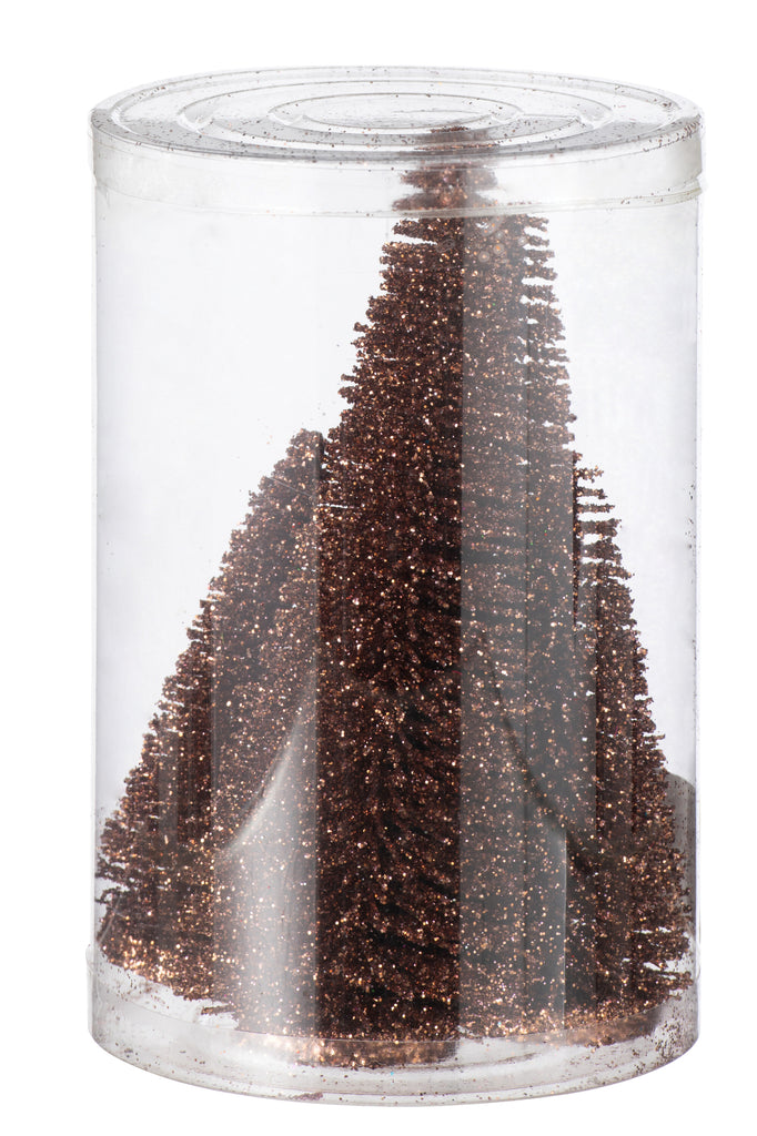 J-Line Doos met 4 kerstboomdecoratieglitters van plastic bruin