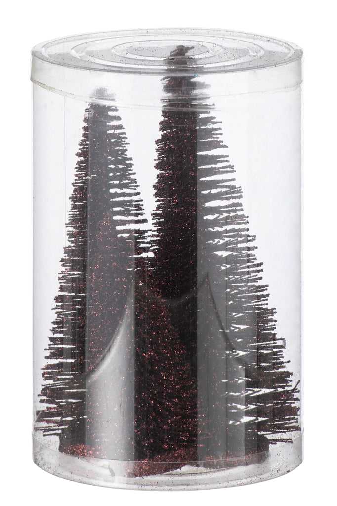 J-Line Doos met 4 kerstboomdecoratieglitters, plastic, bordeauxrood