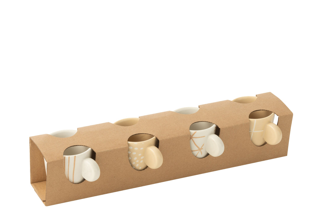 J-Line Doos met 4 koffiekopjes van aardewerk in crème/wit.