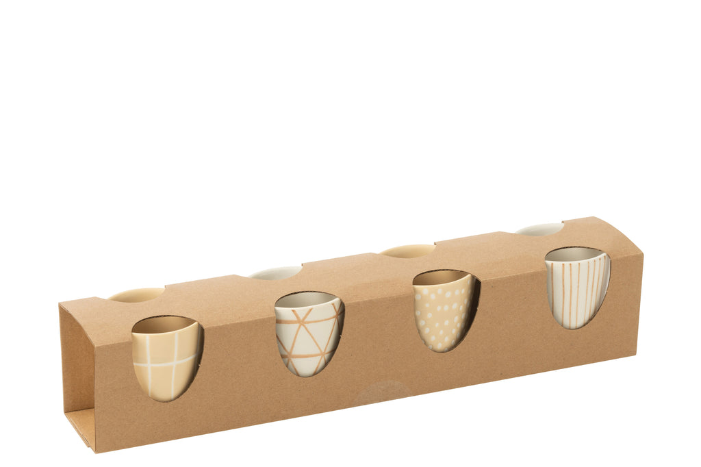 J-Line Doos met 4 koffiekopjes van aardewerk in crème/wit.