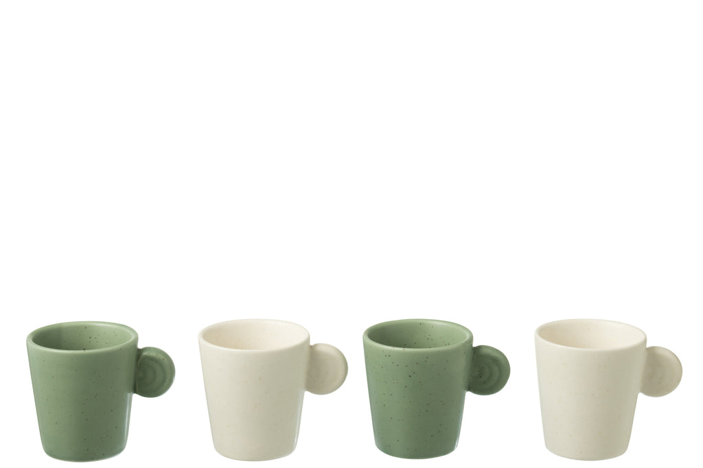 J-Line Doos met 4 koffiekopjes van aardewerk groen/wit