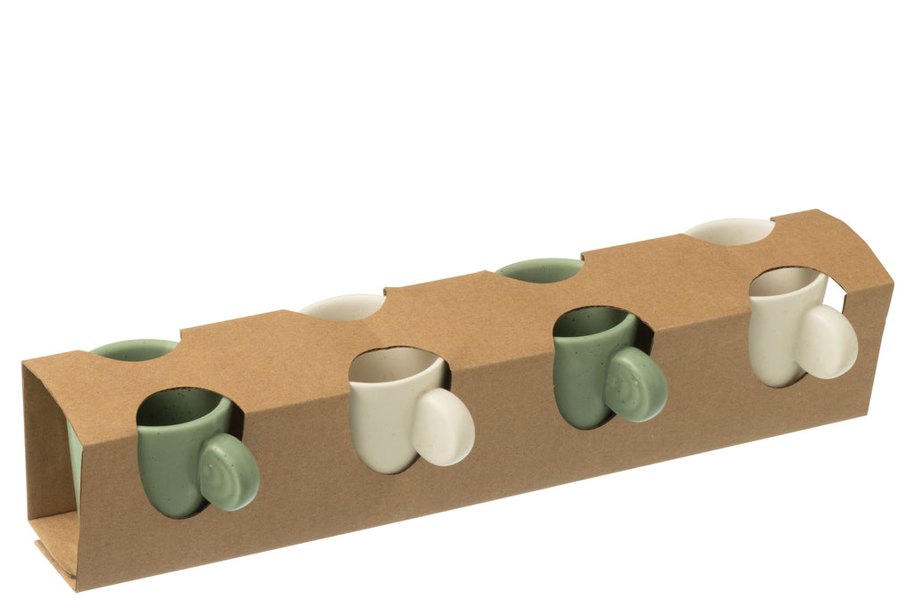 J-Line Doos met 4 koffiekopjes van aardewerk groen/wit