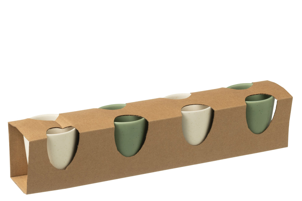 J-Line Doos met 4 koffiekopjes van aardewerk groen/wit