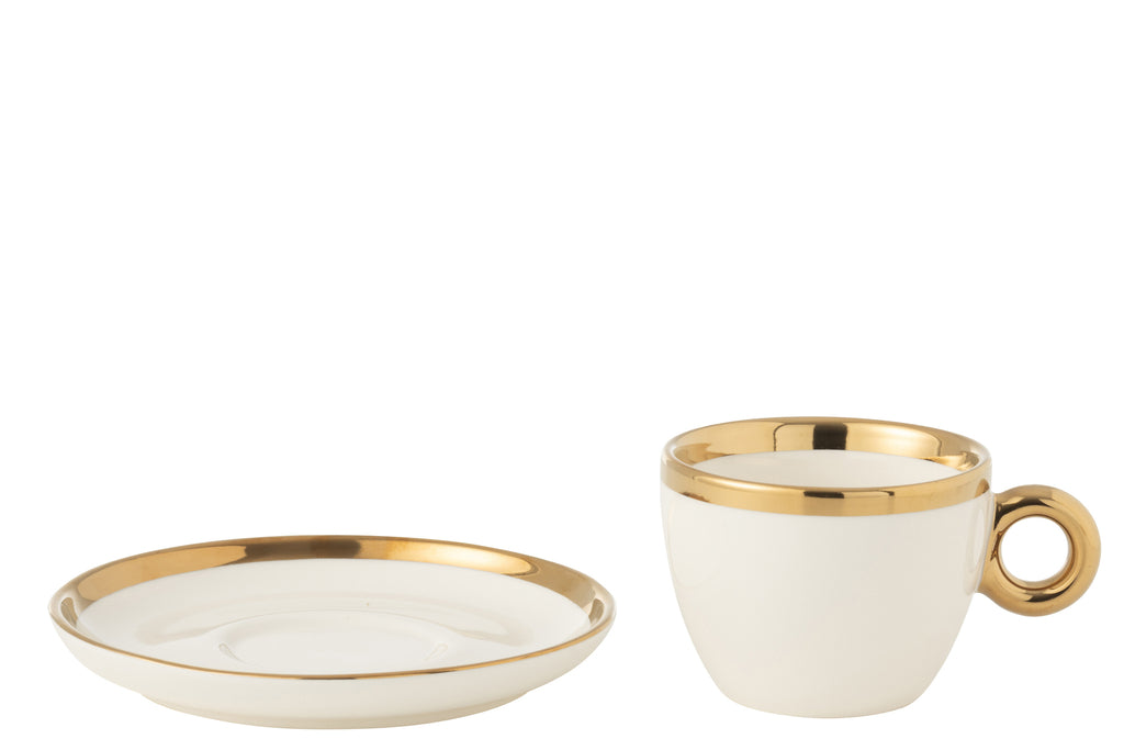 J-Line Doos van 4 kopjes en schotels van keramiek wit/goud