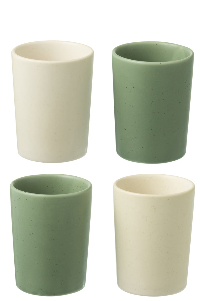 J-Line Doos van 4 bekers keramiek groen/wit