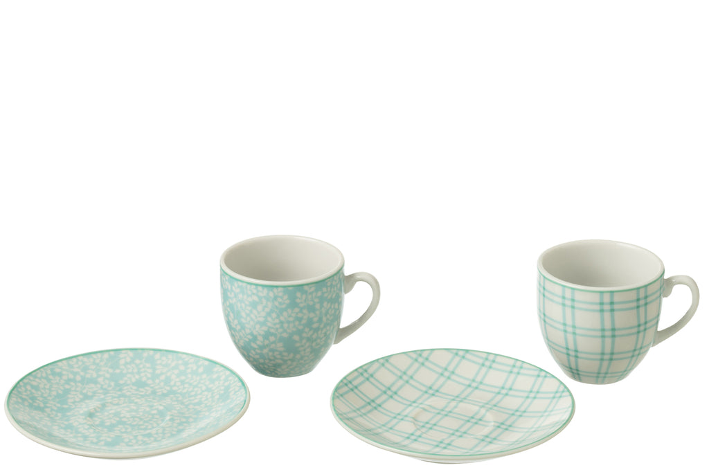 J-Line Doos met 6 koffiekopjes en schotels van keramiek in het blauw.