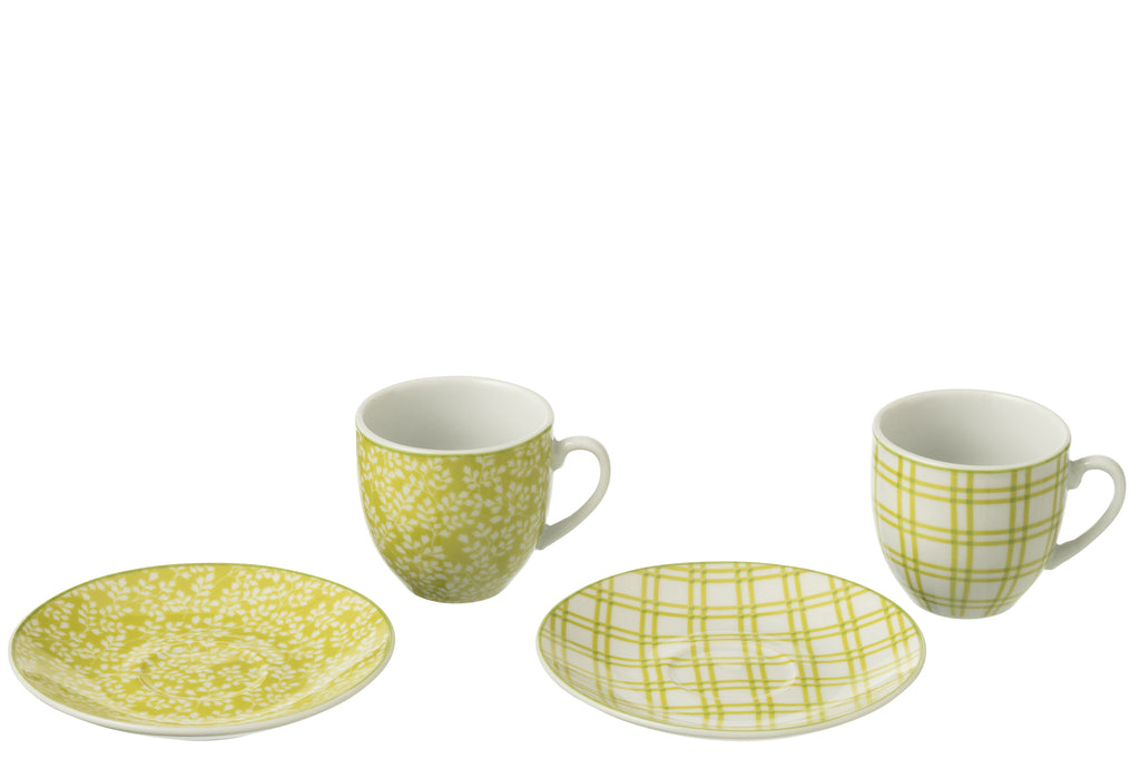J-Line Doos van 6 koffiekopjes + schotels keramiek groen