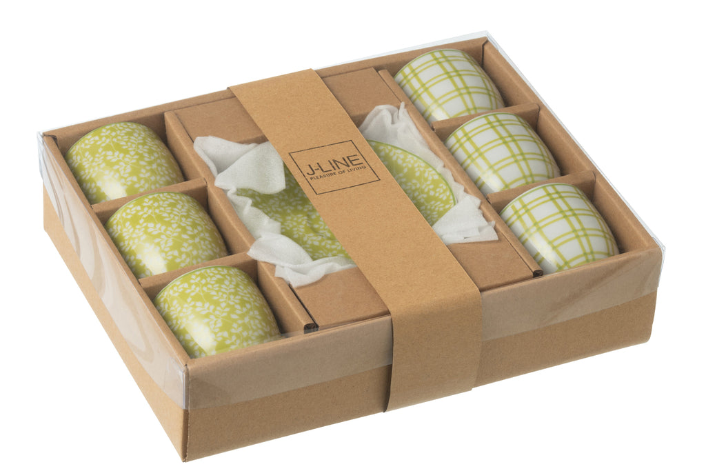 J-Line Doos van 6 koffiekopjes + schotels keramiek groen