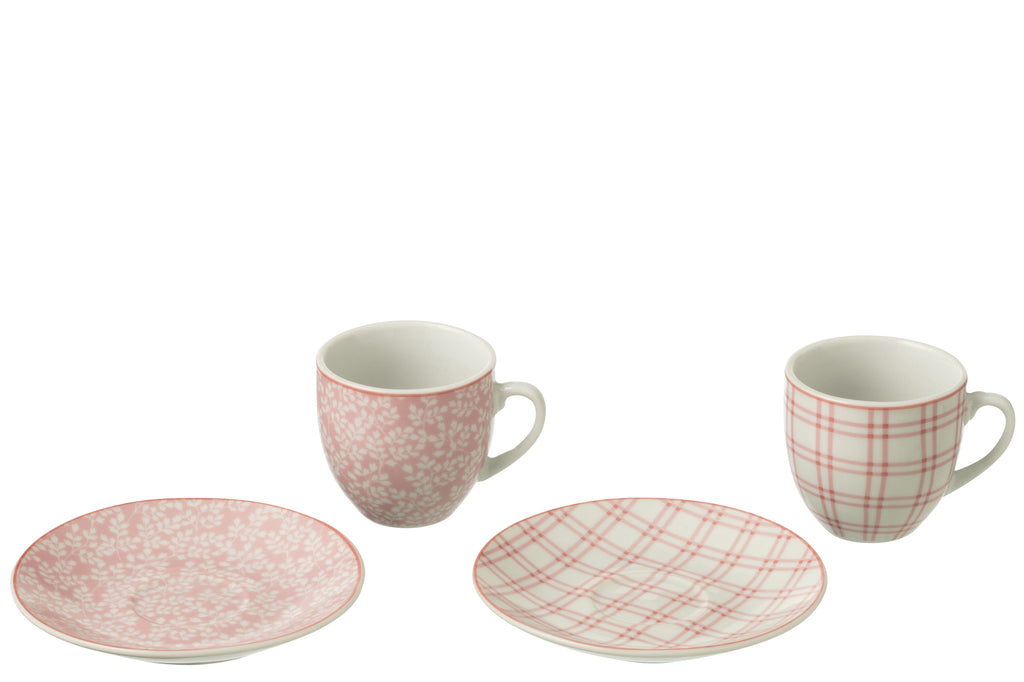 J-Line Doos van 6 koffiekopjes + schotels keramiek roze