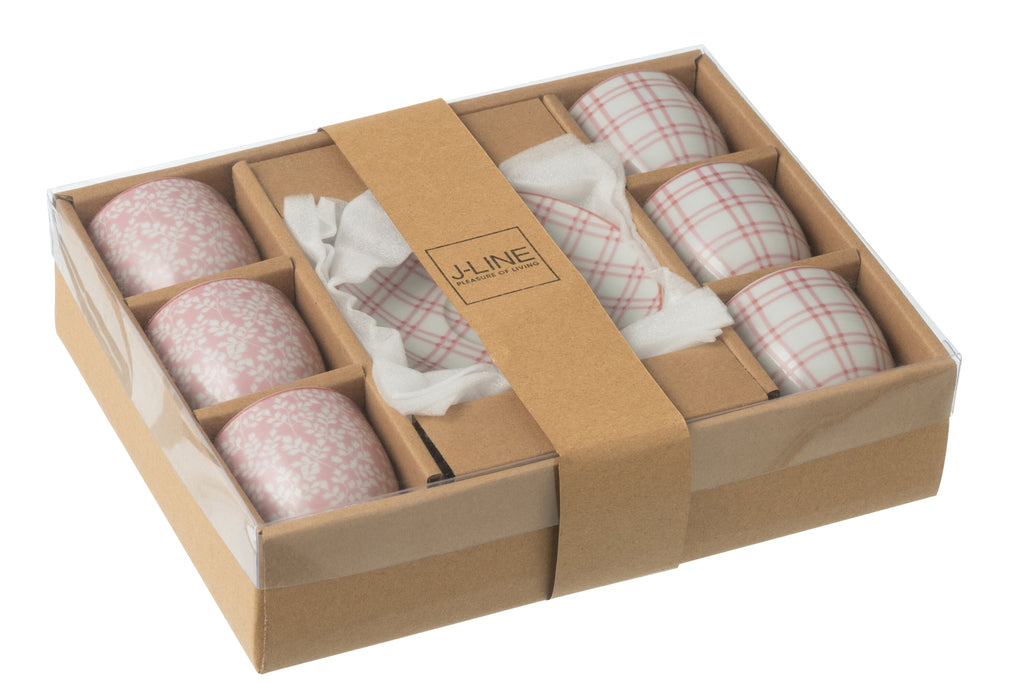 J-Line Doos van 6 koffiekopjes + schotels keramiek roze