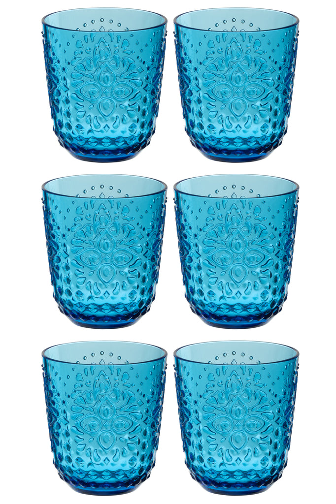 J-Line Doos van 6 drinkglazen plastic azuur.