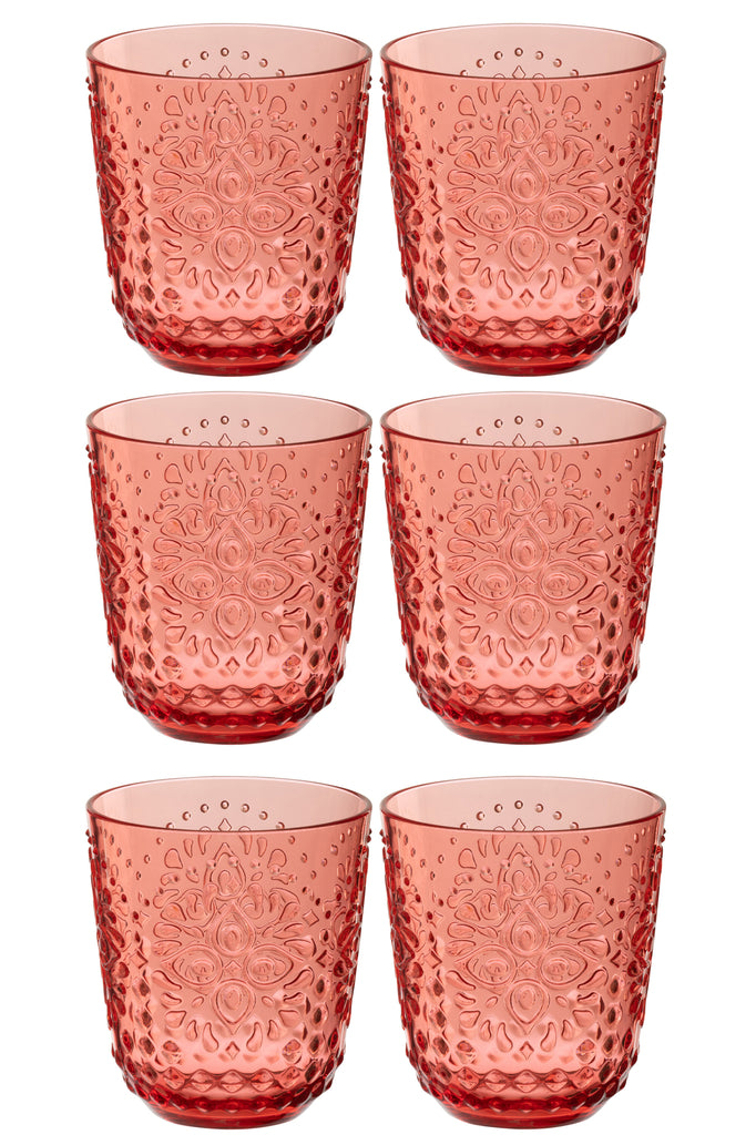 J-Line Doos van 6 drinkglazen plastic rood