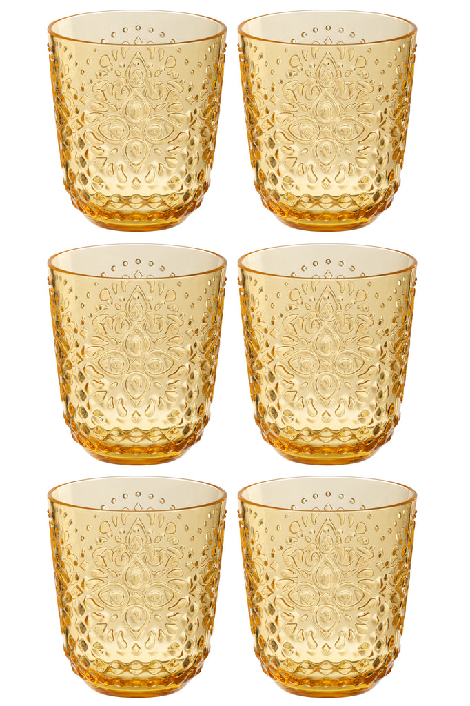J-Line Doos van 6 drinkglazen plastic geel