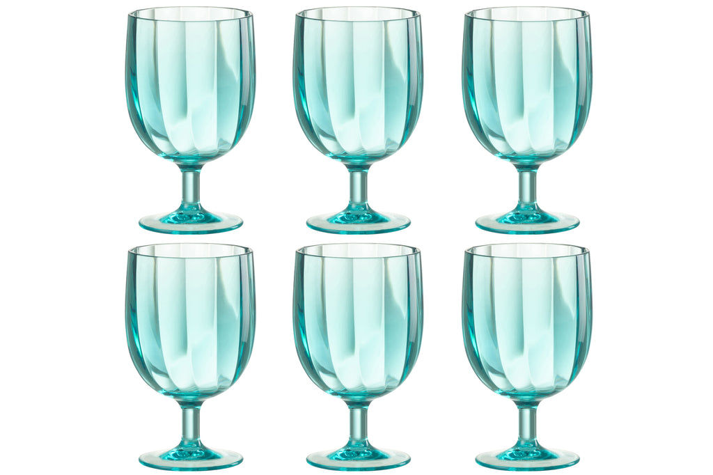 J-Line Doos van 6 stuks wijnglazen plastic blauw