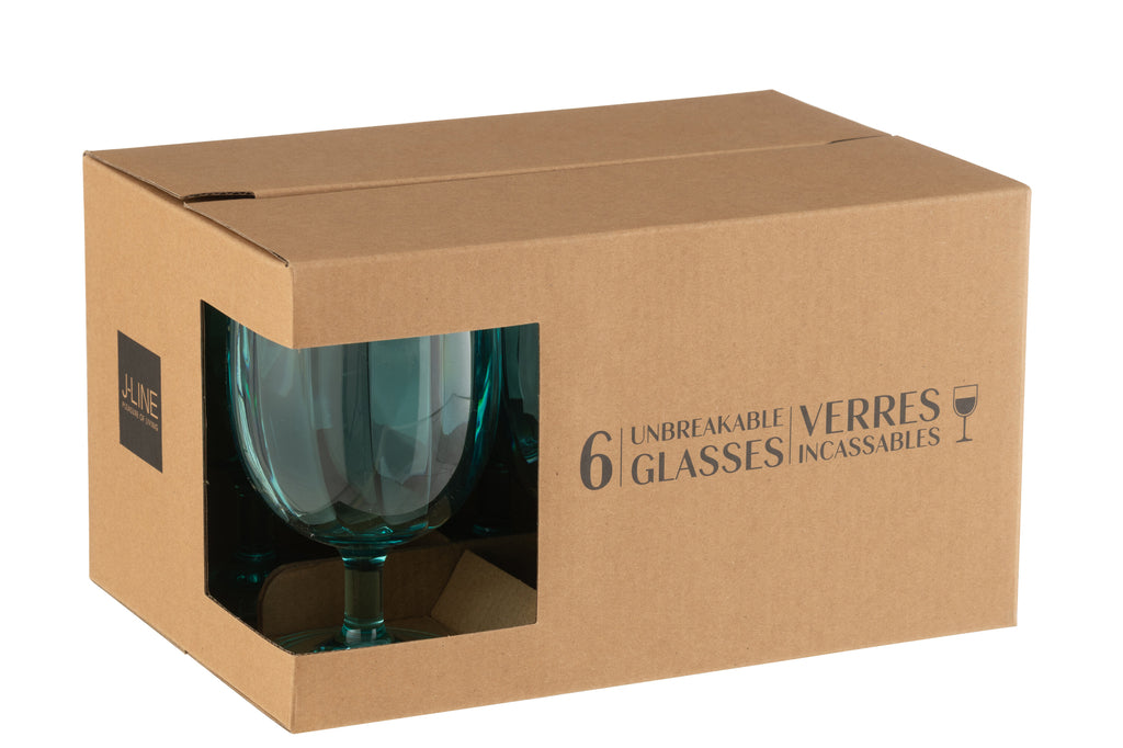 J-Line Doos van 6 stuks wijnglazen plastic blauw