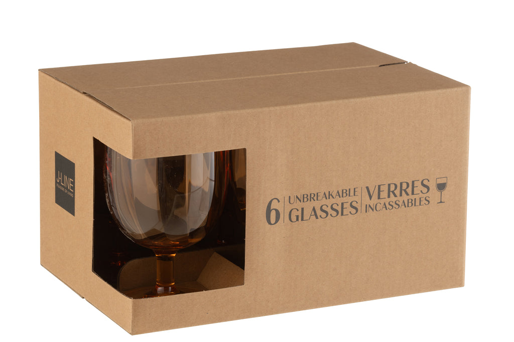 J-Line Doos van 6 stuks wijnglazen plastic oranje