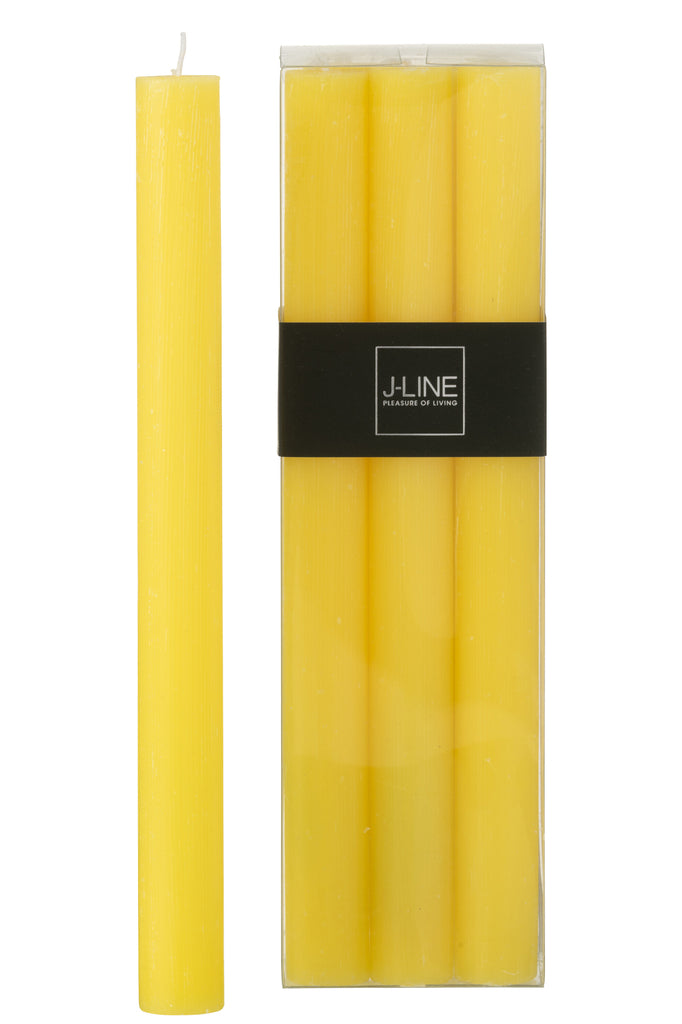 Doos met 6 tafelkaarsen geel 9 uur