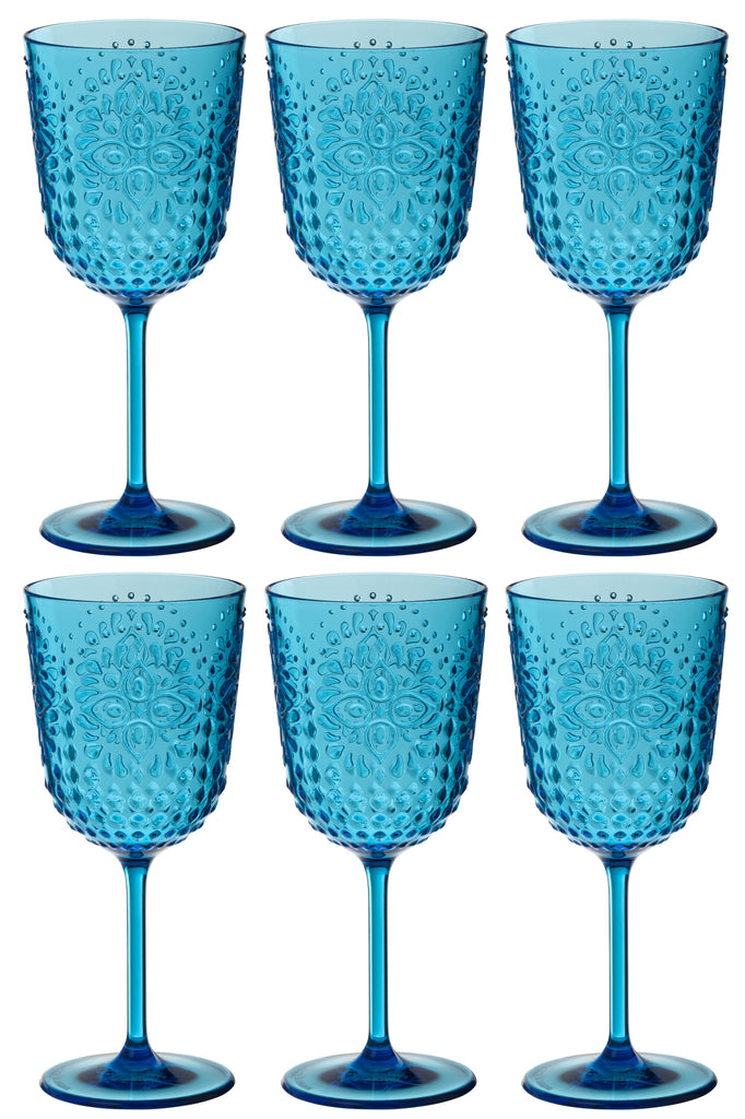 J-Line Doos met 6 wijnglazen van plastic in azuurblauw.
