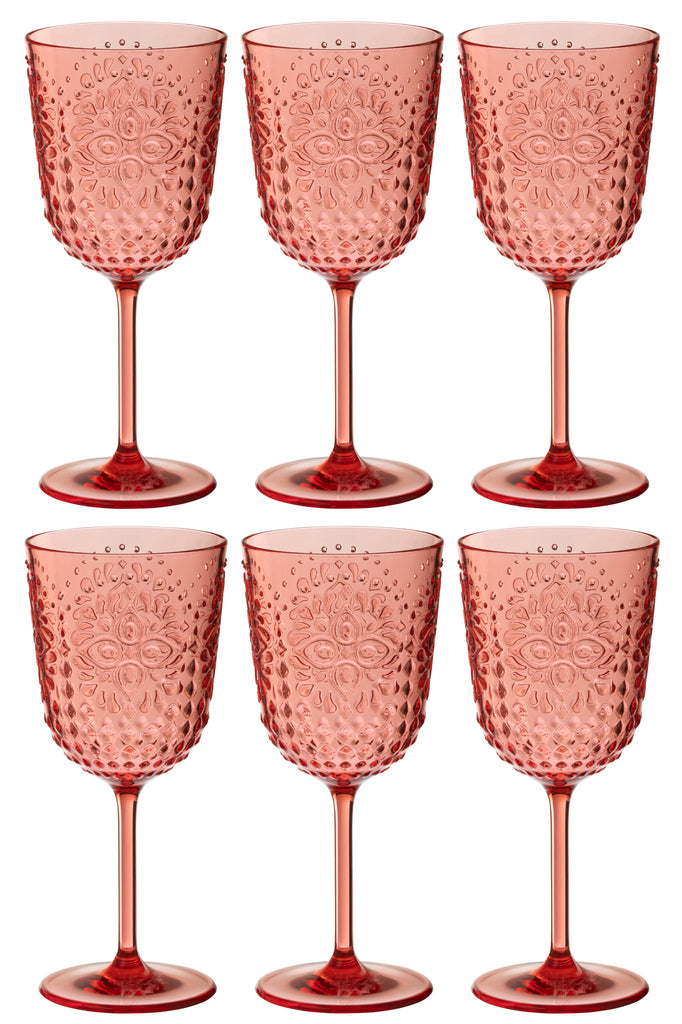 J-Line Doos met 6 plastic rode wijnglazen