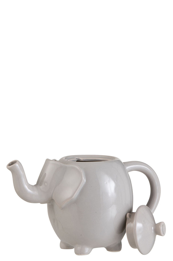 Doos Theepot + 4 Kopjes Olifant Keramiek Grijs