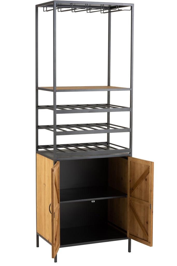 Kast voor wijnflessen+glazen Metaal/Hout Natuurlijk