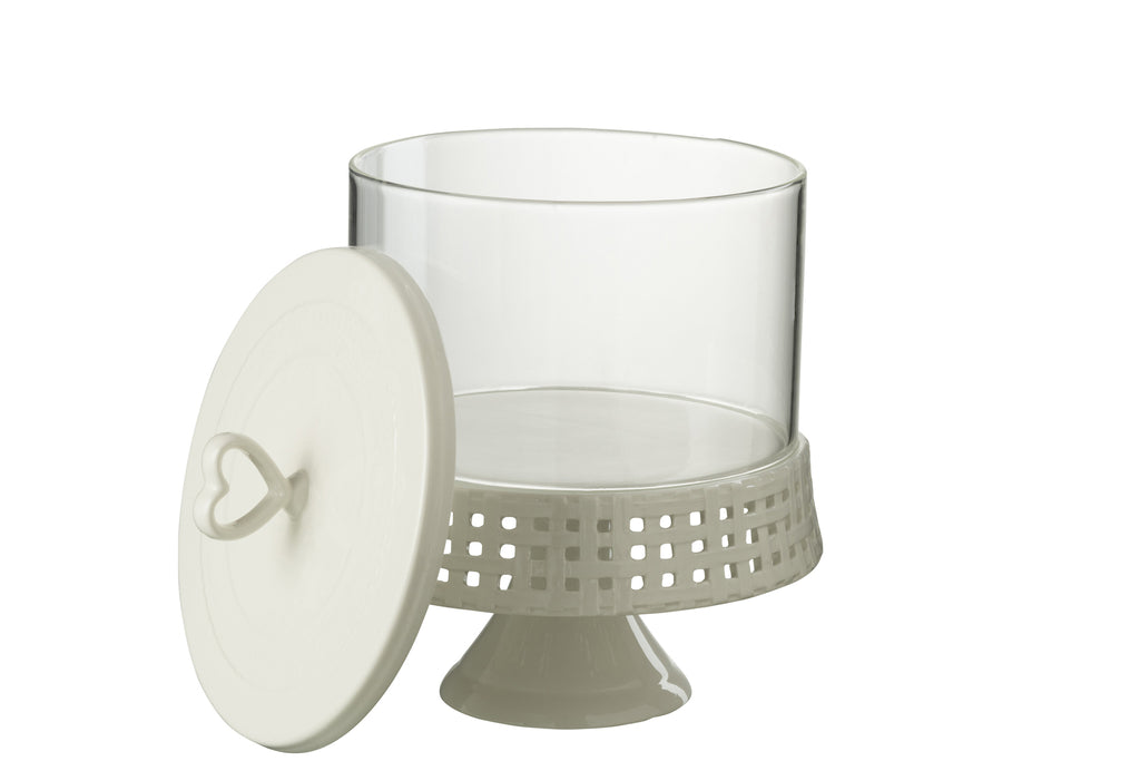 Taartplateau onder glas keramiek wit groot