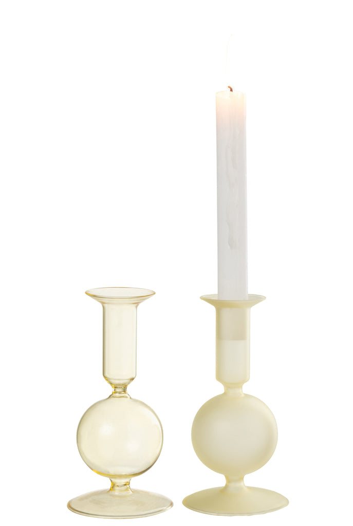 Kaarsenhouder 1 Bol Mat/Transparant Glas Lichtgeel Klein Assortiment Van 2