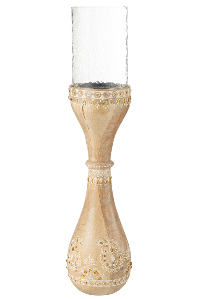 Candle Holder Beads Mango Wood Natural/White Large