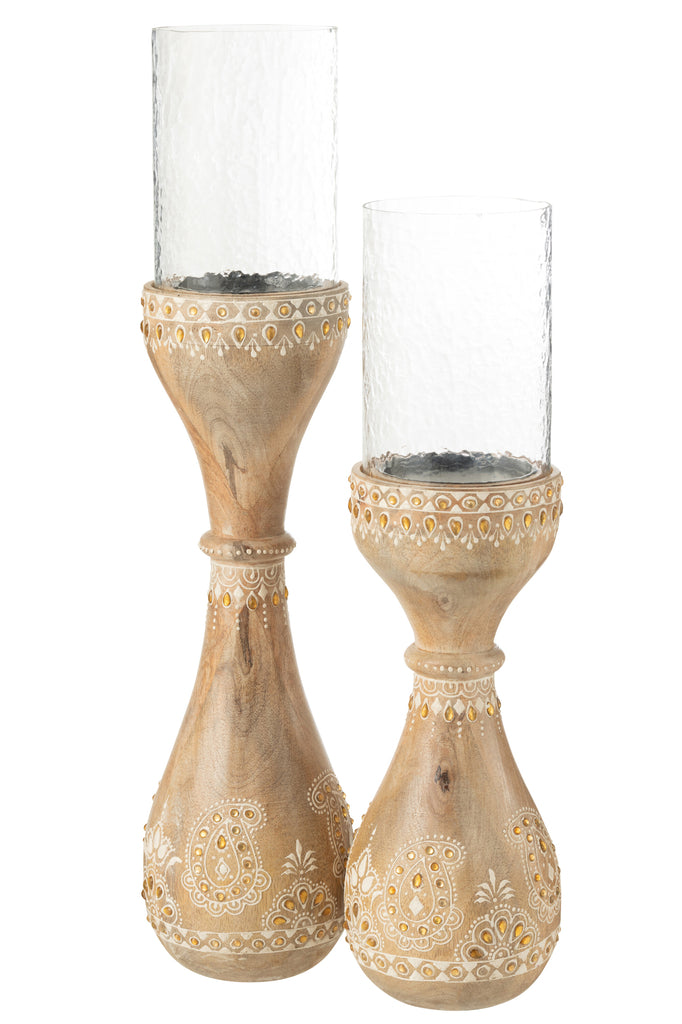 Candle Holder Beads Mango Wood Natural/White Large