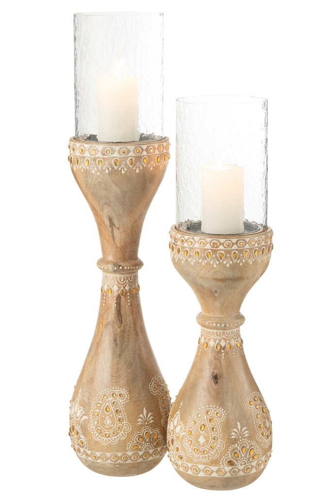 Candle Holder Beads Mango Wood Natural/White Large