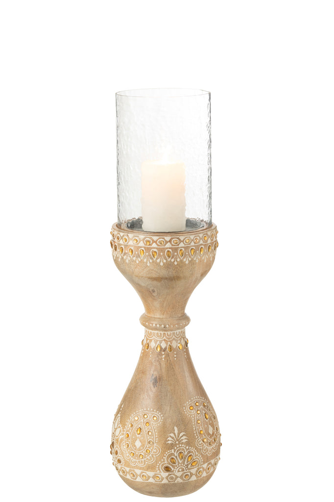 Candle Holder Beads Mango Wood Natural/White Small