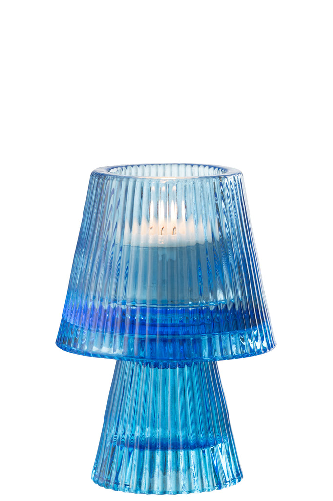 Candle Holder Hat Glass Blue