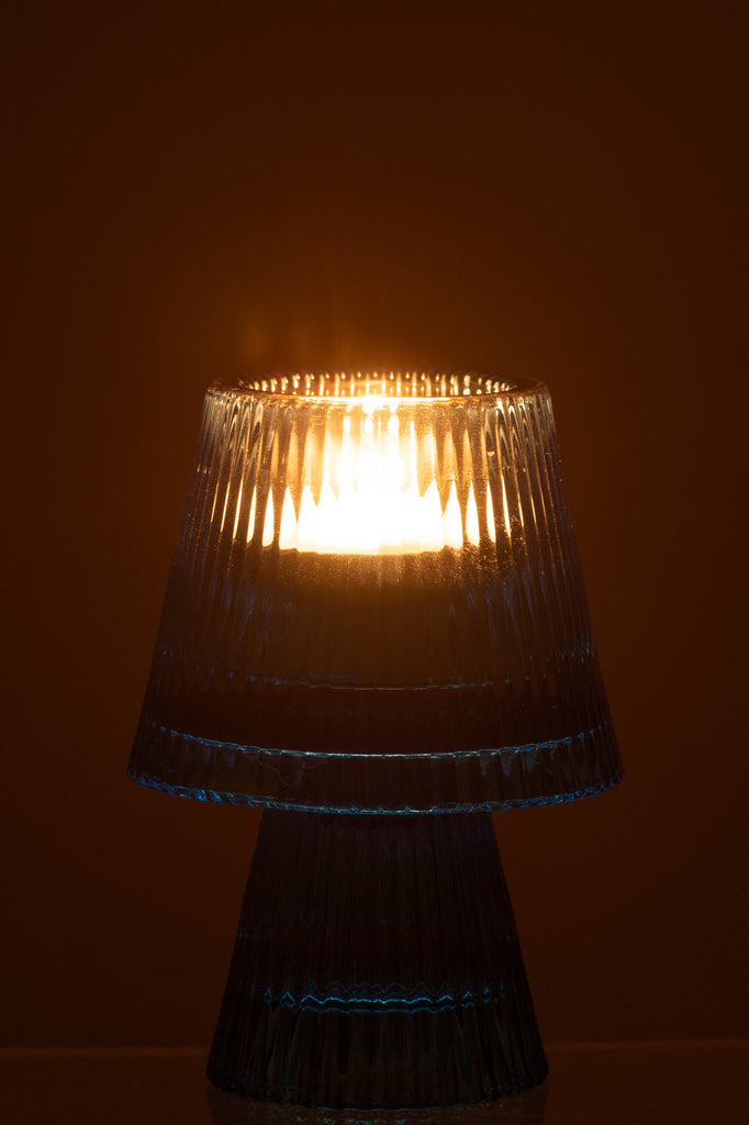 Candle Holder Hat Glass Blue