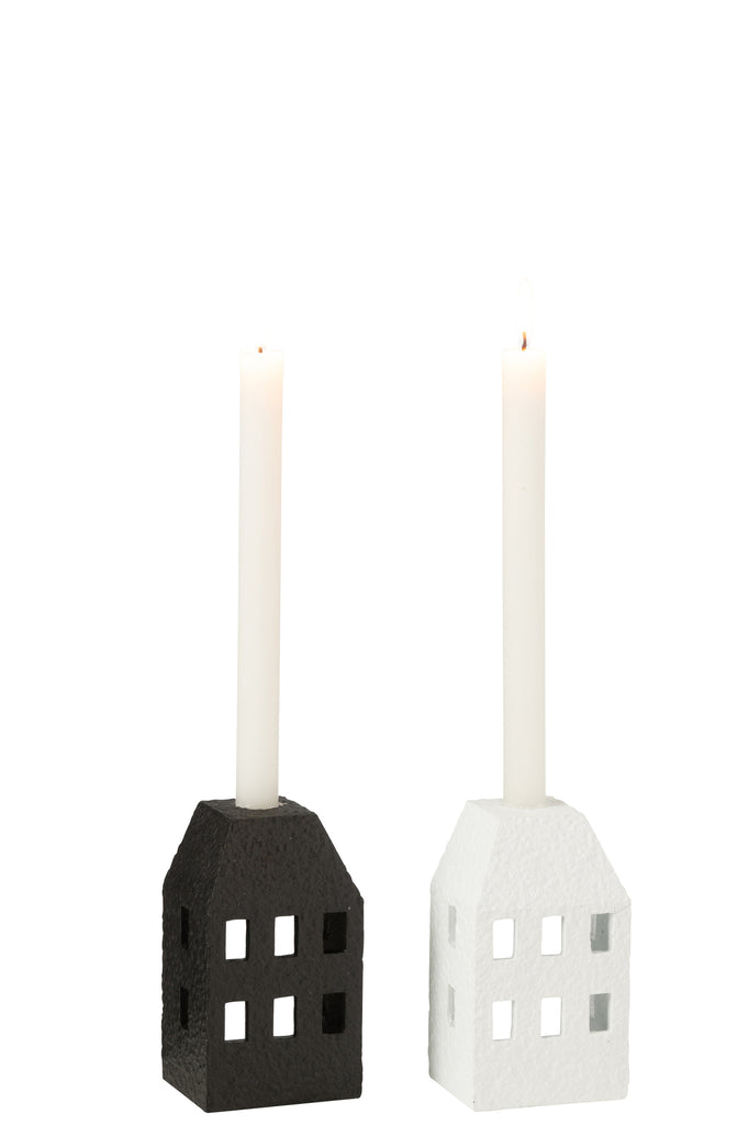 Candle Holder House Cement Black/White Assortment Of 2