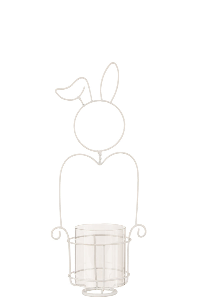 Candleholder Rabbit Metal/Glass White Small