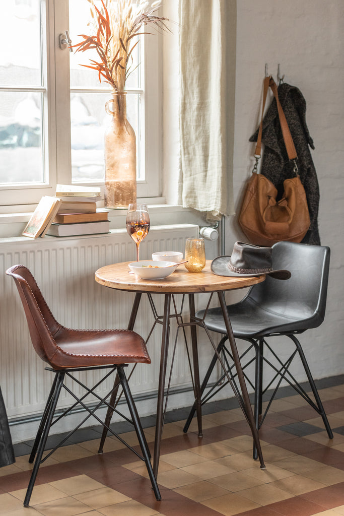 Stoel Loft Leer/Metaal Donkerbruin/Zwart